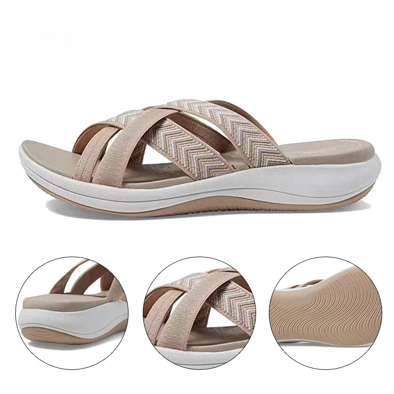 2024 Summer New Women's Slipper Outdoor Open Toe Soft Sandal Trend Slides Beach Shoe Female Breathable Comfy Orthopedic Footwear