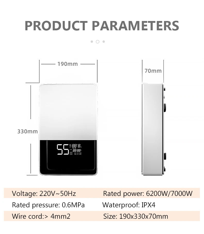 DMWD Electric Thermostatic water heater 7000W Remote Control Instant heating waterproof tankless water heater for shower bath