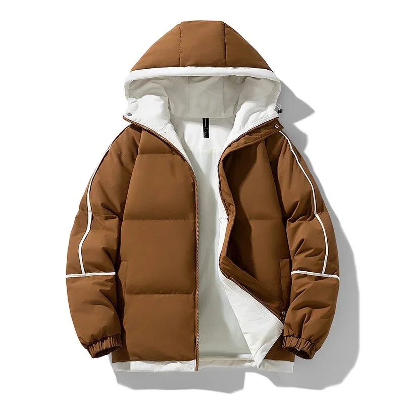 Winter New Men's Hooded Cotton Coat Trendy Loose-Fit Puffer Jacket Thickened Warm Down Cotton-Padded Jacket Casual Scene