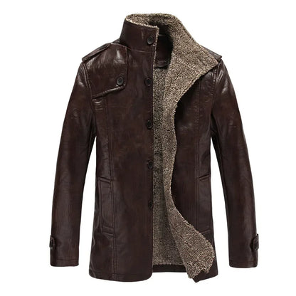 Autumn/winter Men's Fleece-lined Leather Jacket Medium-length Casual Korean Style Motorcycle Pu Leather Jacket Thickened