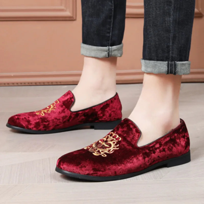 Luxury Suede Leather Shoes Men Big Size Wedding Dress Shoes designer Embroidery Loafers High Quality Oxford Men Flat Party Shoes