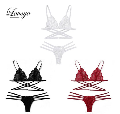 2024 Lace Women Sexy Bra Set Polyester Bandage Push Up Underwear Set Beauty Back Bra Erotic Thongs Costume Intimates Lingerie