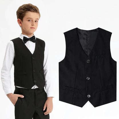 Black Vest Boys Dress Suit Kids Blazer Toddler Wedding Formal Piano Performance Waistcoats Children School Party Navy Clothes