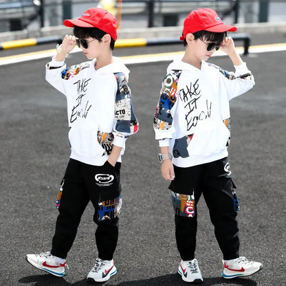 2023 New Boys Autumn Clothing Suit Teenage Boys Clothes Cartoon 4-14 Years Boys Tracksuit Set Children Hooded Coat and Pants