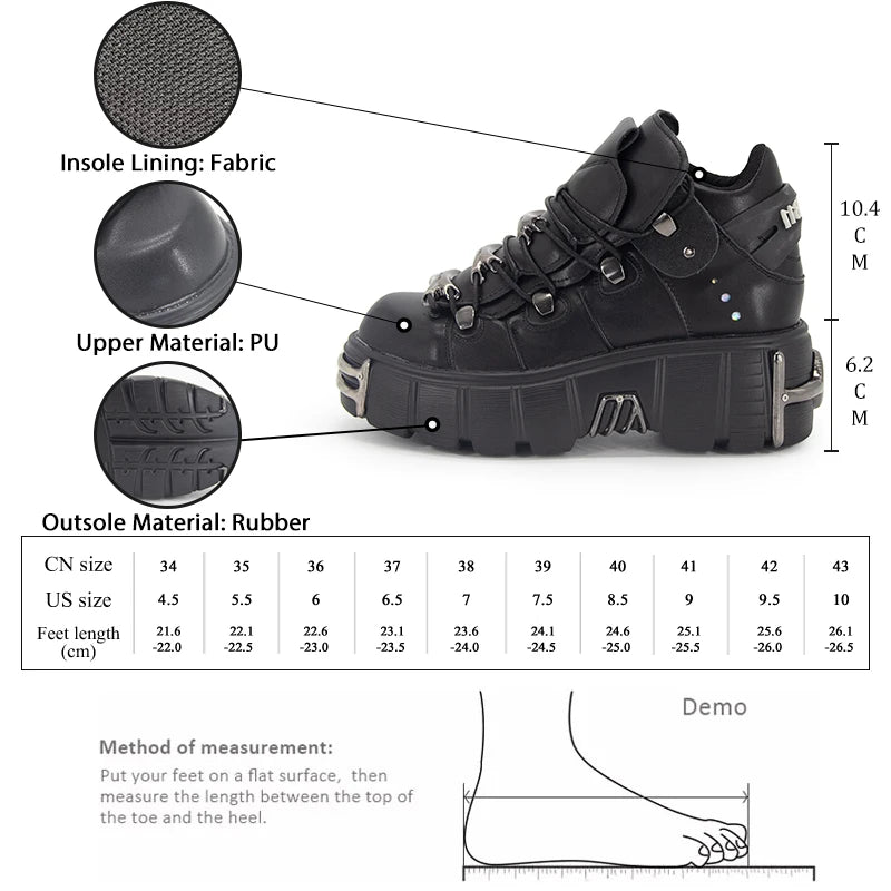 GMQM Designer Fashion Women's Ankle Boots Platform Pumps Rock Gothic Punk Style Motorcycle Boots Y2k Cosplay Metal Decoration