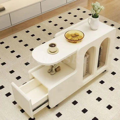 Mobile Coffee Table Side Table For Living Room Furniture Modern Cabinets Cream Style Storage Sofa Table With Trolley