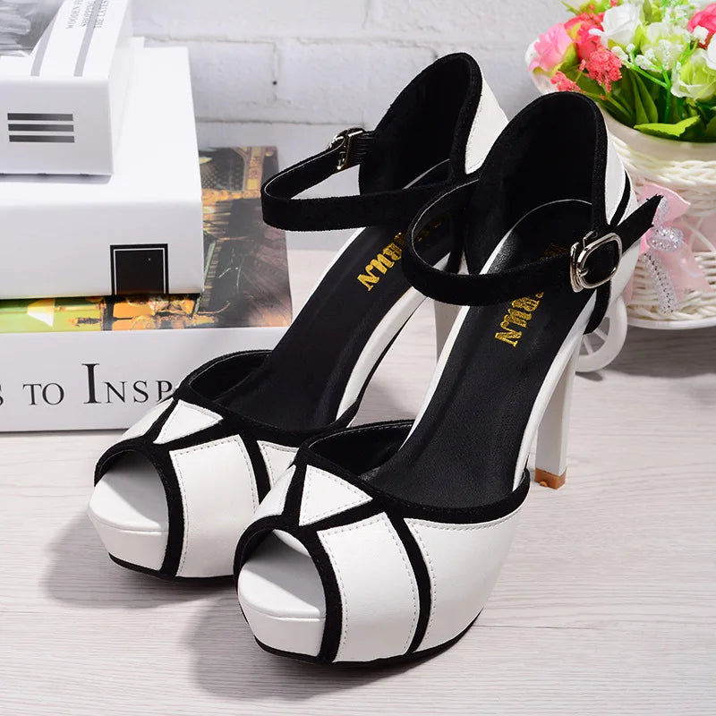 Summer Hollow Buckle Women's Shoes European American Fight Color Fish Mouth Fine with High Heels Fashion Classic Banquet Female