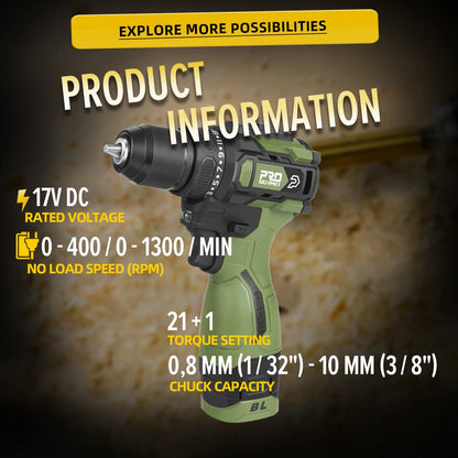 17V Brushless Electric Drill 55NM Cordless Driller Mini  Screwdriver Li-ion Battery 5pcs Bit Power Drill By PROSTORMER