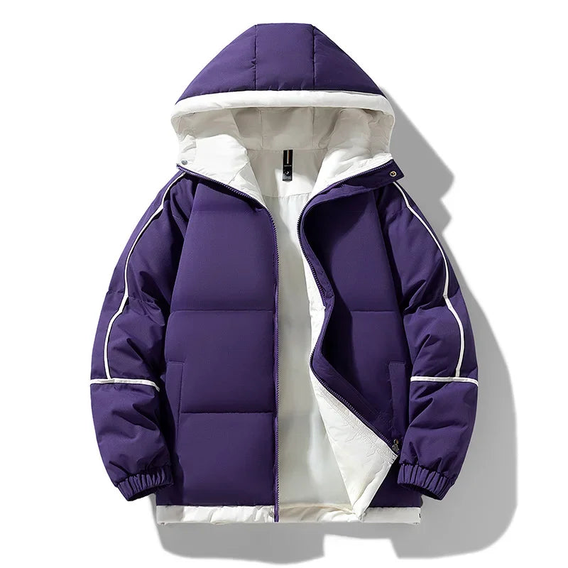 Winter New Men's Hooded Cotton Coat Trendy Loose-Fit Puffer Jacket Thickened Warm Down Cotton-Padded Jacket Casual Scene