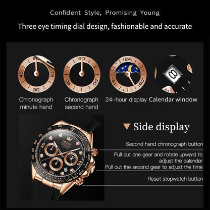 OLEVS 2875 Classic Men's Watches Quartz Movement Chronograph Waterproof Moon Phase Dial Wrist watch for Men reloj hombre Gift