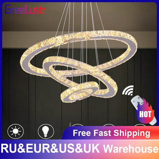 Crystal Chandelier Light Living Room Remote Control Bedroom Pendant Lamps Dining Table K9 Chrome Lustre Ceiling Lamps Luminaires