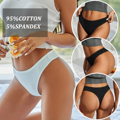 3PCS/Set Women Cotton Panties Sexy High Elastic Low Rise Thongs G-String Breathable Underwear For Female Solid Color Lingerie