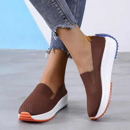 Outdoor Mesh Breathable Sneakers Women Flats Slip on Jogging Shoes Woman Light Wedge Footwear Summer Lady soft sole Loafers