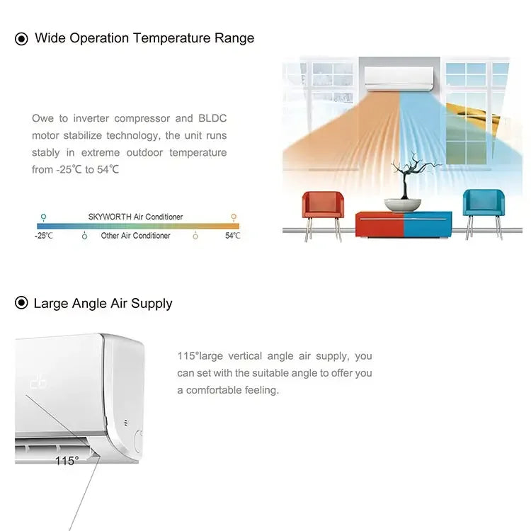 For Skyworth Factory 12000 BTU 18000 24000 BTU Inverter Heat And Cooling Wall Mounted Split AC unit air conditioner