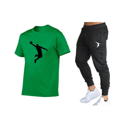 Casual Brand Men's Fitness Jogger T-Shirt and Pants Set Hip Hop Style Summer Tracksuit for Hip Hop Fashion Lovers