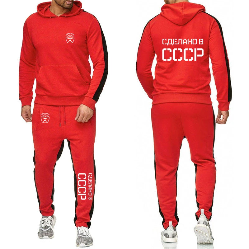 CCCP Russian Soviet USSR 2025 Men's New Sport Wear Hoodie High Quality Solid Color Long Sleeve Tracksuit+Casual Sweatpants Suit