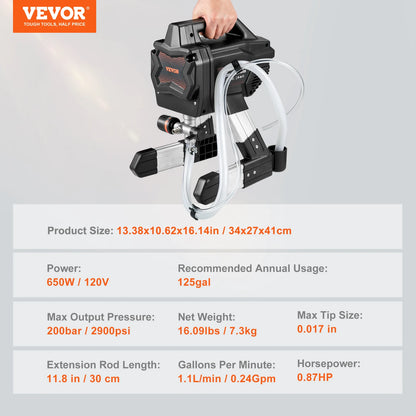 VEVOR 650W Stand Airless Paint Sprayer Electric Professional Powder Coating Machine 1.1 L/min for Furniture Yard Wall Spraying