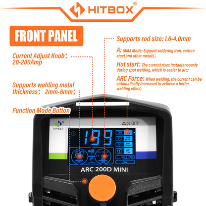 HITBOX 2 IN 1 ARC Tig Welding Machine, 220V 140A Stick Welder with Synergic Control, Mini Welder with LCD Digital Display