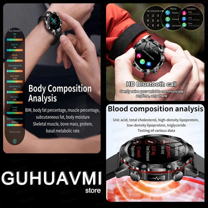 2024 AI Medical Diagnosis Smart Watch Bluetooth Call Blood Sugar Blood Lipid Uric Acid Monitor HRV ECG Smartwatch For Men Women