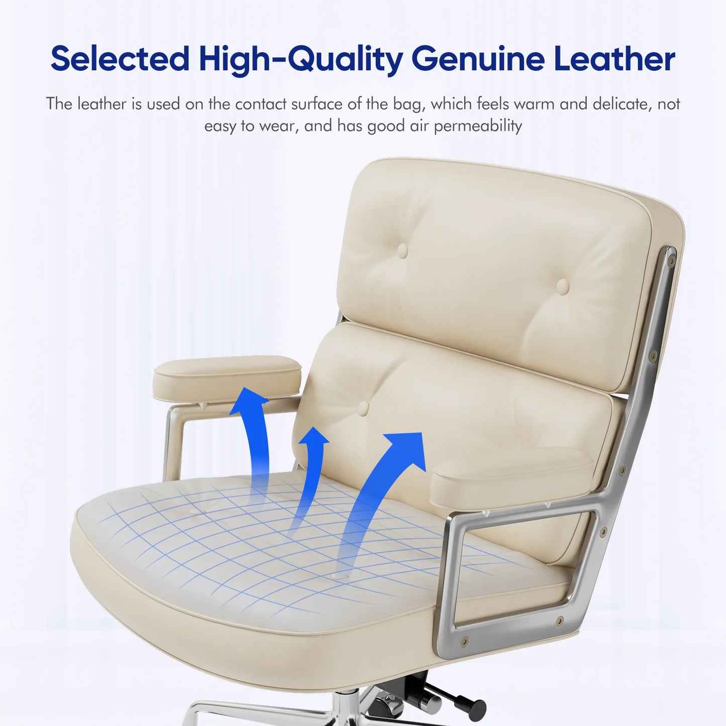 Genuine Leather Office Chair Lobby Computer Chairs Home and Office Chair with Aluminum Arms and Wheels White Brown Black Color