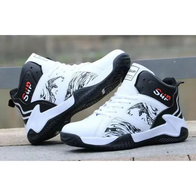 Autumn and Winter PU Leather Men's Shoes Basketball Shoes Sneaker Lace-up Korean Fashion Cross-Border Men's Shoes