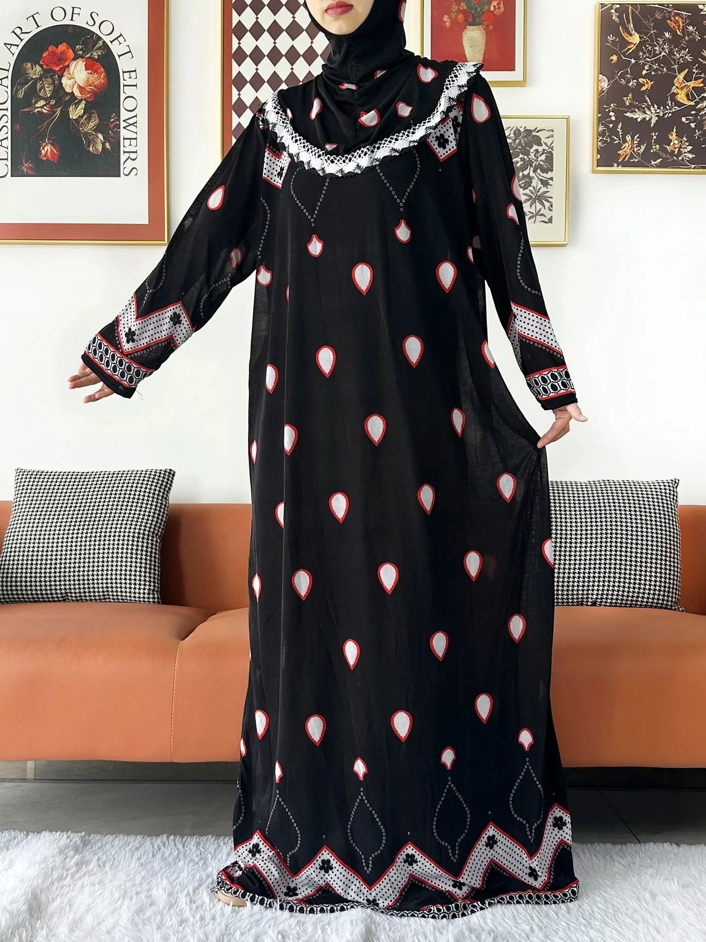 Free Size New Muslim Ramadam Prayer Dress with Attached Hijab Pray Khimar Kaftan Abaya Robe Hijab Middle East Clothing