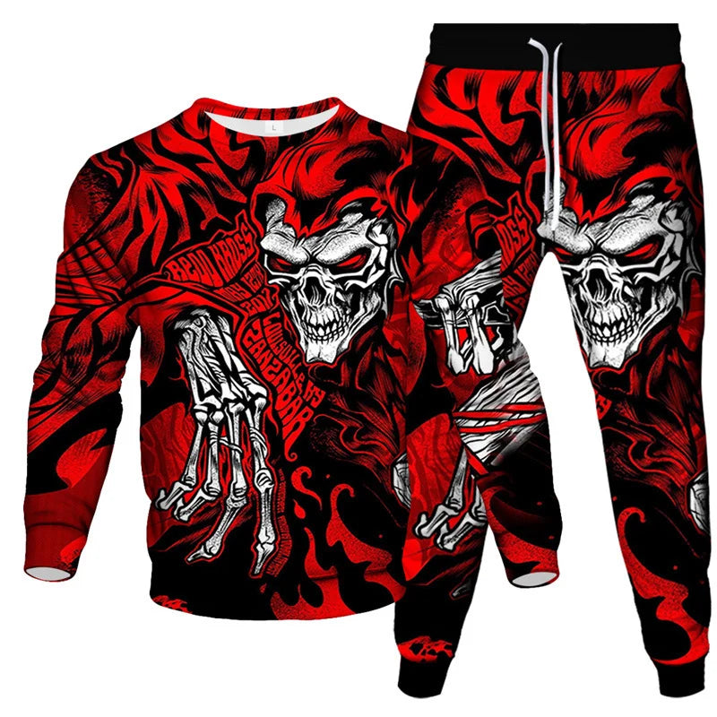 Fashion Autumn Poker 3D Print Men's Sportswear Set Casual Long-Sleeved T Shirt Pants 2-Piece Set Oversized Pullover Men Clothing