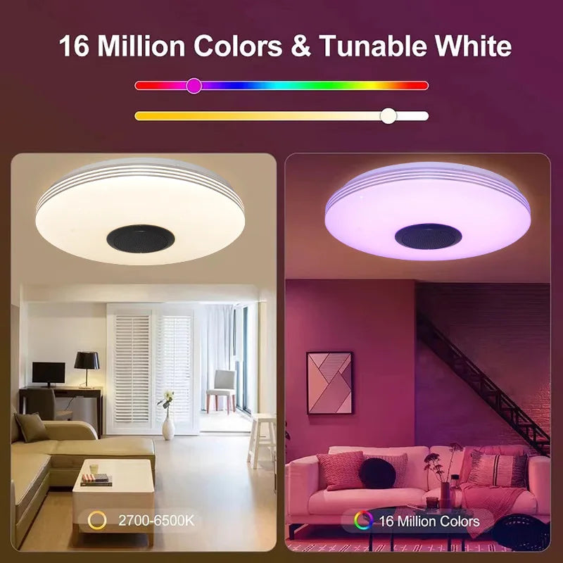 Foandbevi LED Ceiling Lamp with Bluetooth Speaker,RGBCW Dimmable Smart APP TUYA WIFI Remote Control Voice Control Lamp