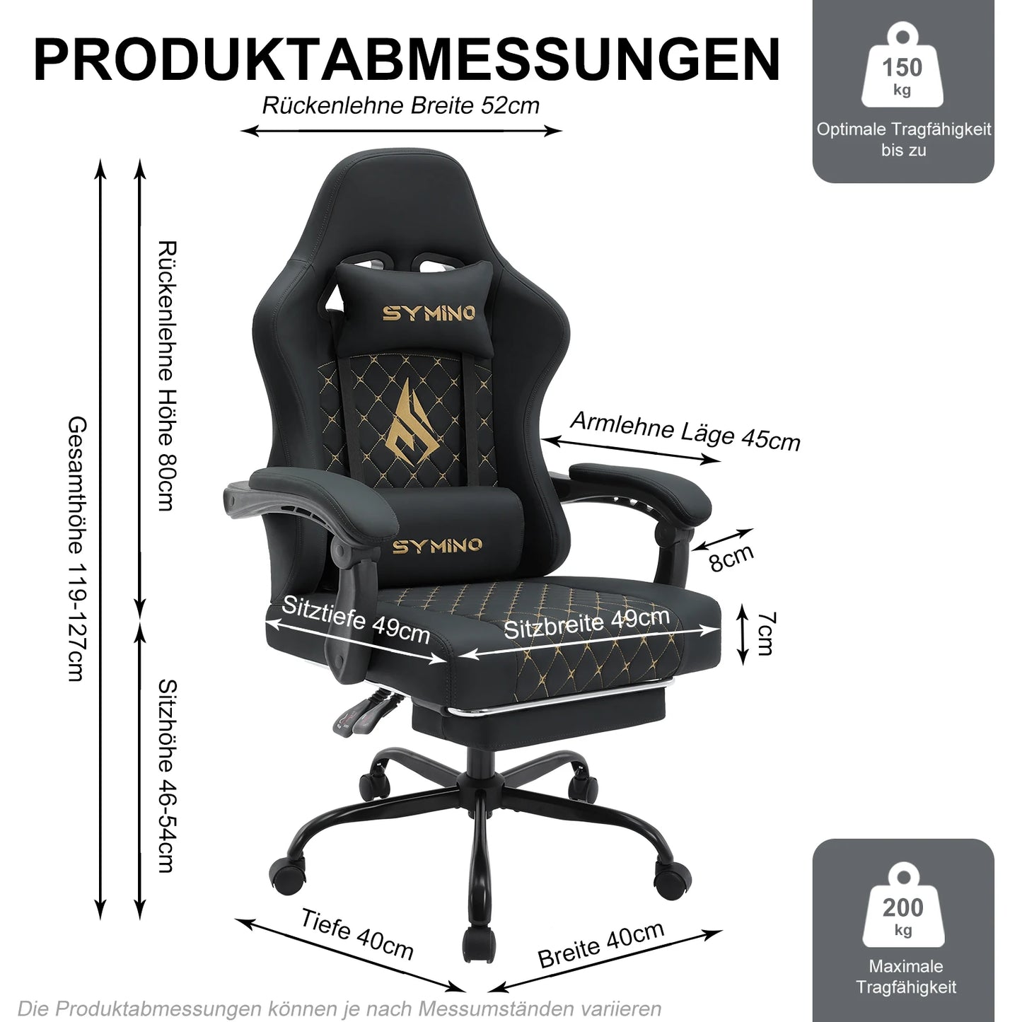 Symino Gaming Chair in Racing Style, Office Chair with Footrest &Adjustable Armrests, 200 kg Load Capacity