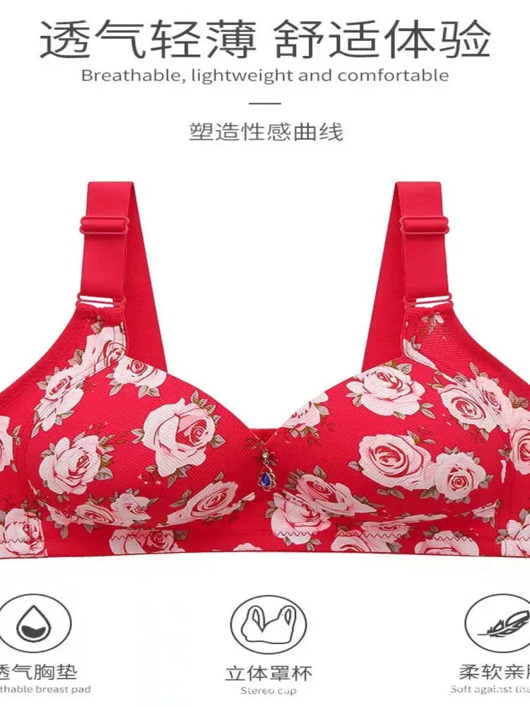 Middle aged and elderly women's oversized underwear without steel rings gathering and comfortable bra with upper support