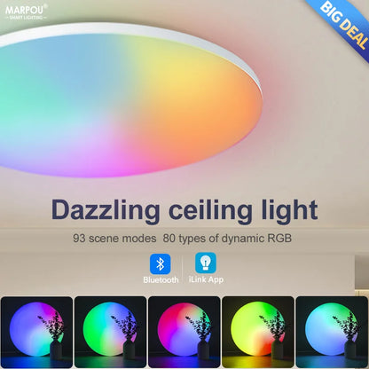 54W Lustre Smart APP Bluetooth RGB Ceiling Lamp LED Round 220V Remote Control Home Decor Ambient Light Bedroom Living Room Party