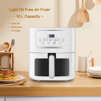 LAC Stainless Steel Household 10L Multifunctional Automatic Air Fryer 220V Perspective Window Smart Touch Screen Electric Oven