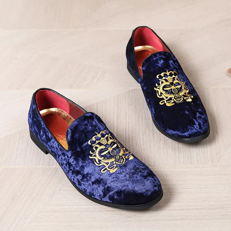 Luxury Suede Leather Shoes Men Big Size Wedding Dress Shoes designer Embroidery Loafers High Quality Oxford Men Flat Party Shoes