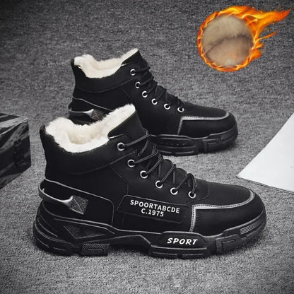 New Boots Men Winter Fashion Plush Shoes Snow Boots Male Casual Outdoor Sneakers Lace Up Warm Shoes Non Slip Ankle Boots Male