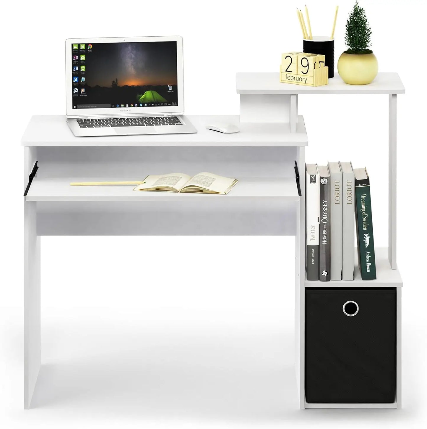 Multipurpose Home Office Escritorio, Tabla de Madera aglomerada, Blanco/Negro, 40.01 x 40.01 x 86.61 cm