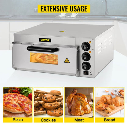 VEVOR Commercial Electric Pizza Oven 14" Single Deck Layer 220V 1300/2000W with Stone and Shelf Multipurpose Pizza Maker