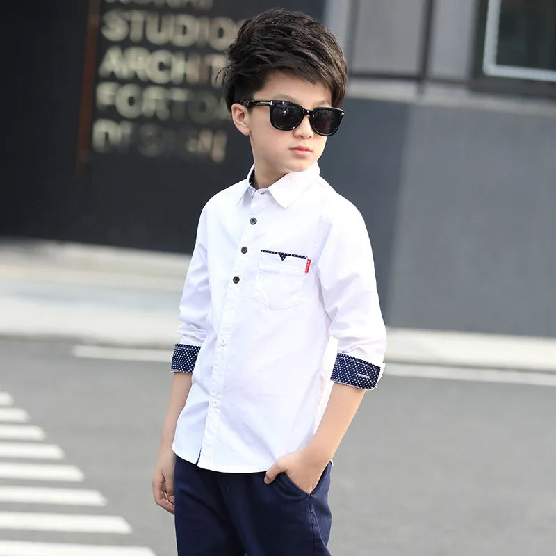 2023 Teenager Kids Boys Clothes Children Shirts Fashion School Casual Tops Cotton Boys Shirts 5 6 7 8 9 10 11 12 13 14 15 Years