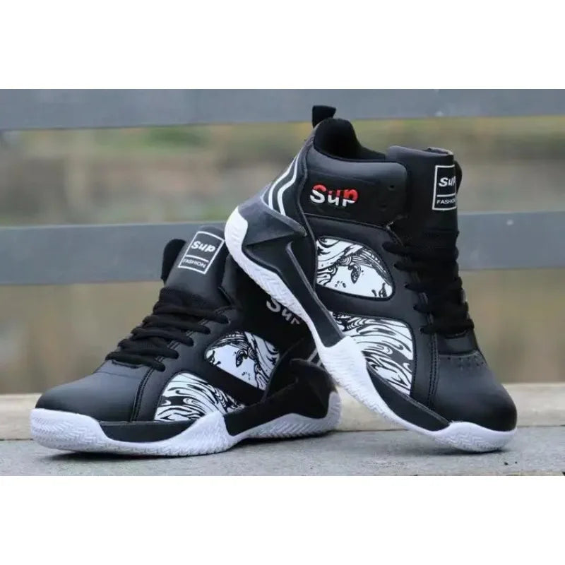 Autumn and Winter PU Leather Men's Shoes Basketball Shoes Sneaker Lace-up Korean Fashion Cross-Border Men's Shoes