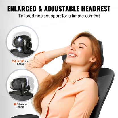 VEVOR Ergonomic Office Chair with Slide Seat/ Mesh Seat/ Adjustable Lumbar Support Angle and Height Adjustable Home Office Chair