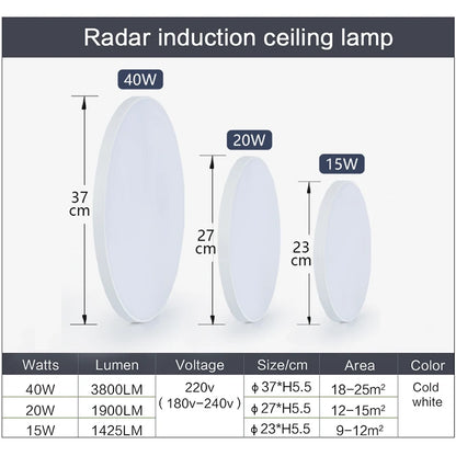 Radar Sensor Ceiling Lamp LED Sensitive Motion Sensor Lights for Hallway 15W 20W 40W Cold White Ceiling Lights For Room Corridor