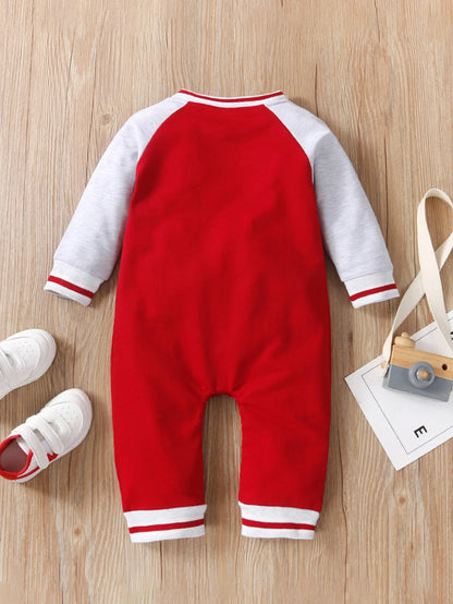 Fashionable letter printed long sleeved round neck cute and personalized baby boy jumpsuit