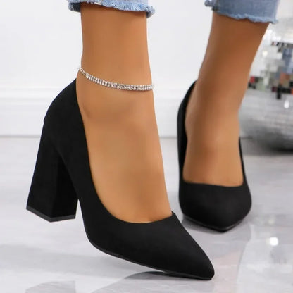 Women's Shoes 2024 Brand Slip on Women's Pumps Autumn Pointed Toe Solid Flock Fashion Dress Shallow Mouth Elegant High Heels