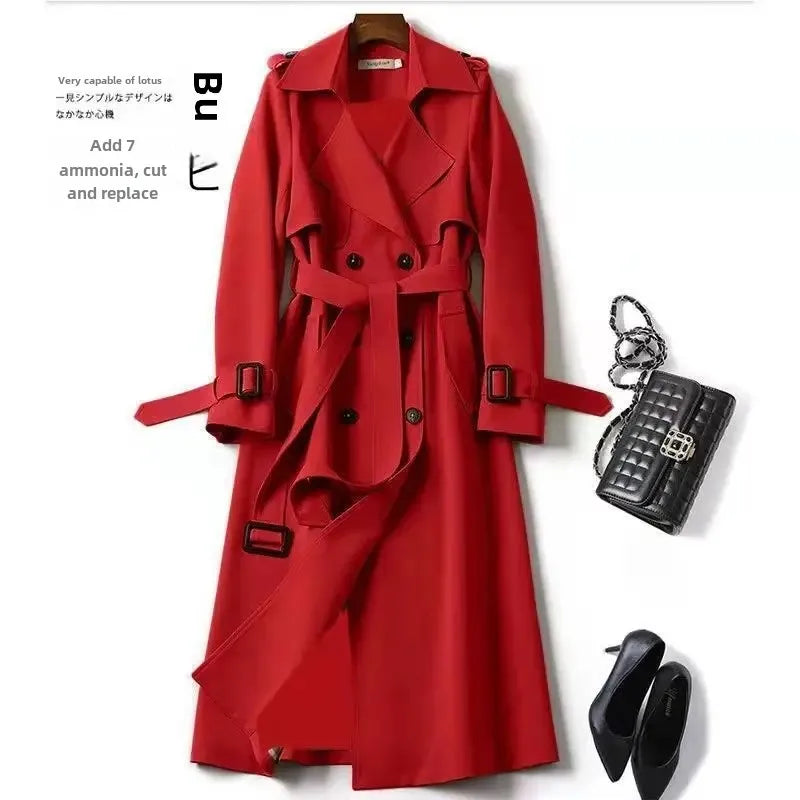 Women's Medium-Length Spring-Autumn 2024 New Korean Style Plus Size Petite Fashionable British Style Overcoat Jacket