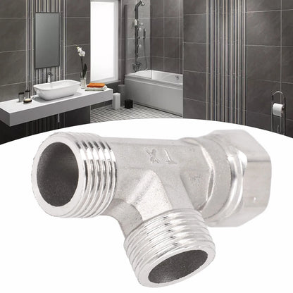 G1/2 3 Way T-Adapter Bathroom Shower Faucet Water Splitter Toilet Shower Valve Spray Nozzle Converter Stainless Steel