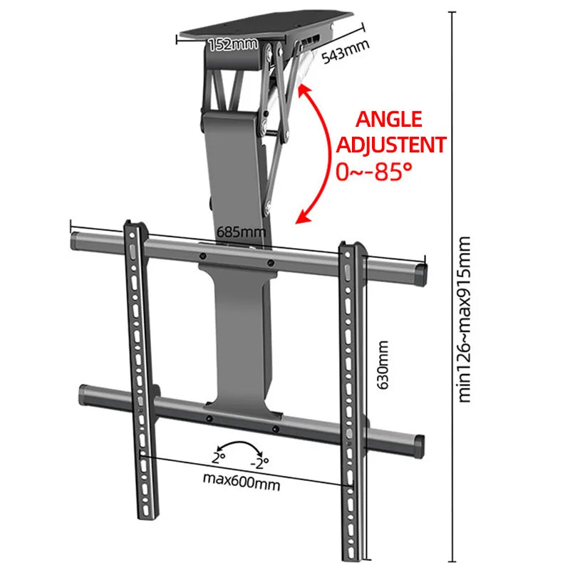 50-75" Ceiling TV LIFT Electric Remote Control Rotating Bracket Support Motorized Stand Adjustable Techo Mount Wall Holder DT500