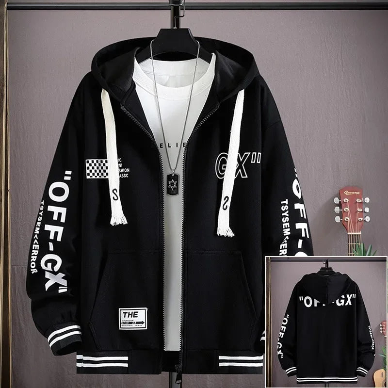 S-6XL Black Oversized Hooded Jacket Men's Baseball Jacket Autumn Winter High Quality Cotton Hoodie Top Harajuku Men's Clothing