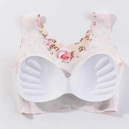 40-100KG Summer Thin Traceless Ice Silk Women Bras Large Size Beautiful Back Lingerie Floral Print Non Steel Ring Gather Bra