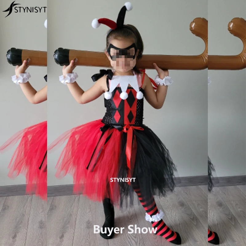 Girls Halloween Costume Circus Clown Costume Kids Tutu Skirts Dress Cosplay Stephen King's Cosplay Carnival Dress Fancy Dress Up