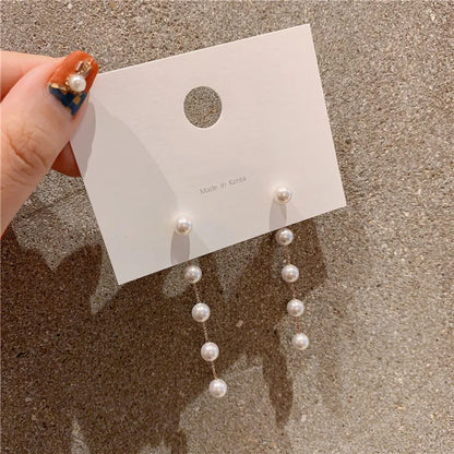 Trend Simulation Pearl Long Earrings Female Moon Star Flower Rhinestone Wedding Pendant Earrings Fashion Korean Jewelry Earrings