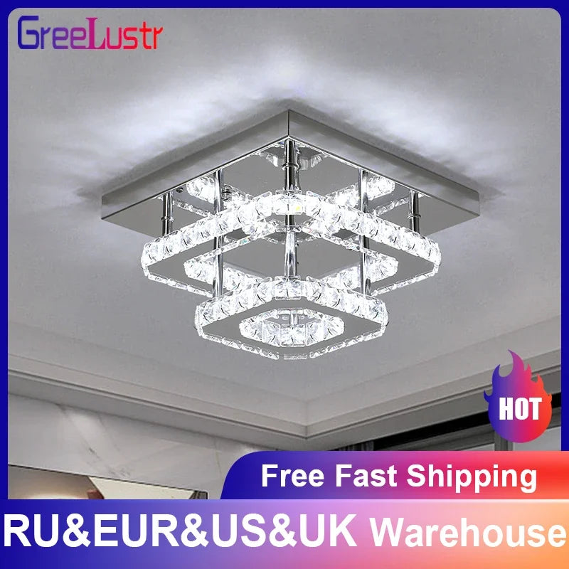 Crystal LED Ceiling Lamps K9 Living Room Stainless Steel Chandelier Luminaire For Hallway Aisle Plafon Lustres Lighting Fixtures